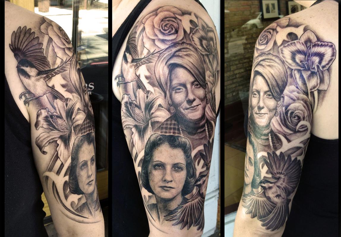 Family portrait tribute tattoo by Pepper: TattooNOW